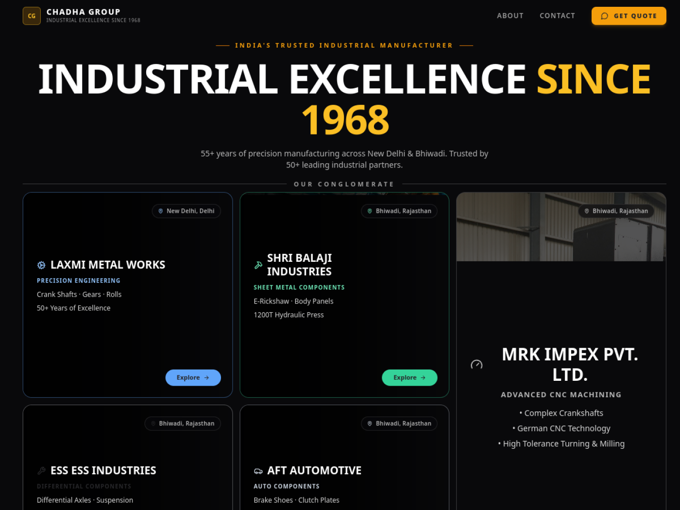 Chadha Group industrial website homepage