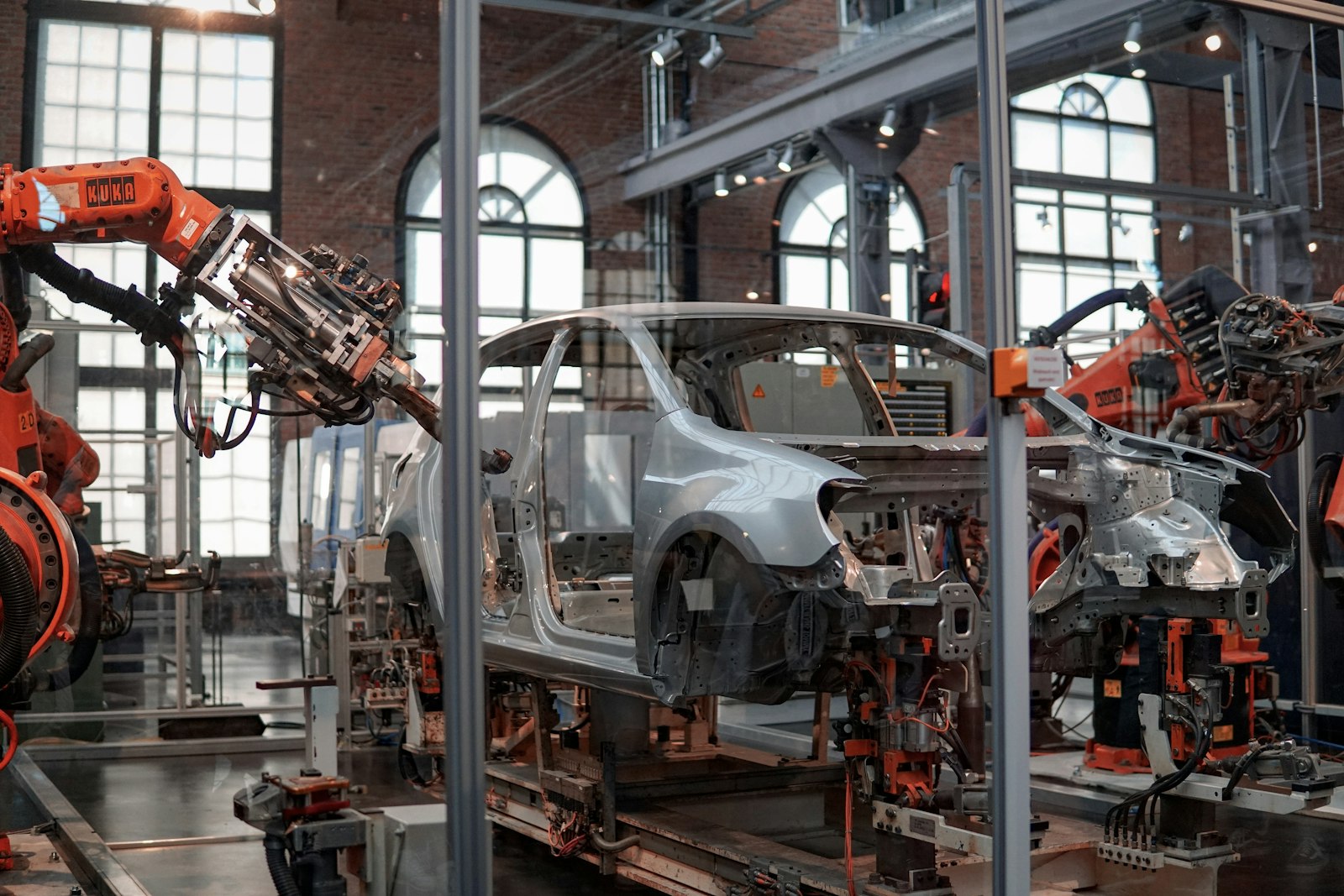 Automated assembly line inside a manufacturing plant