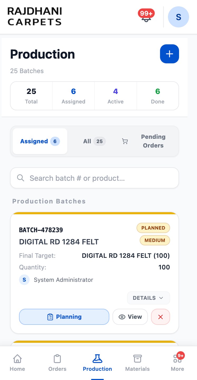 Rajdhani production batches screen